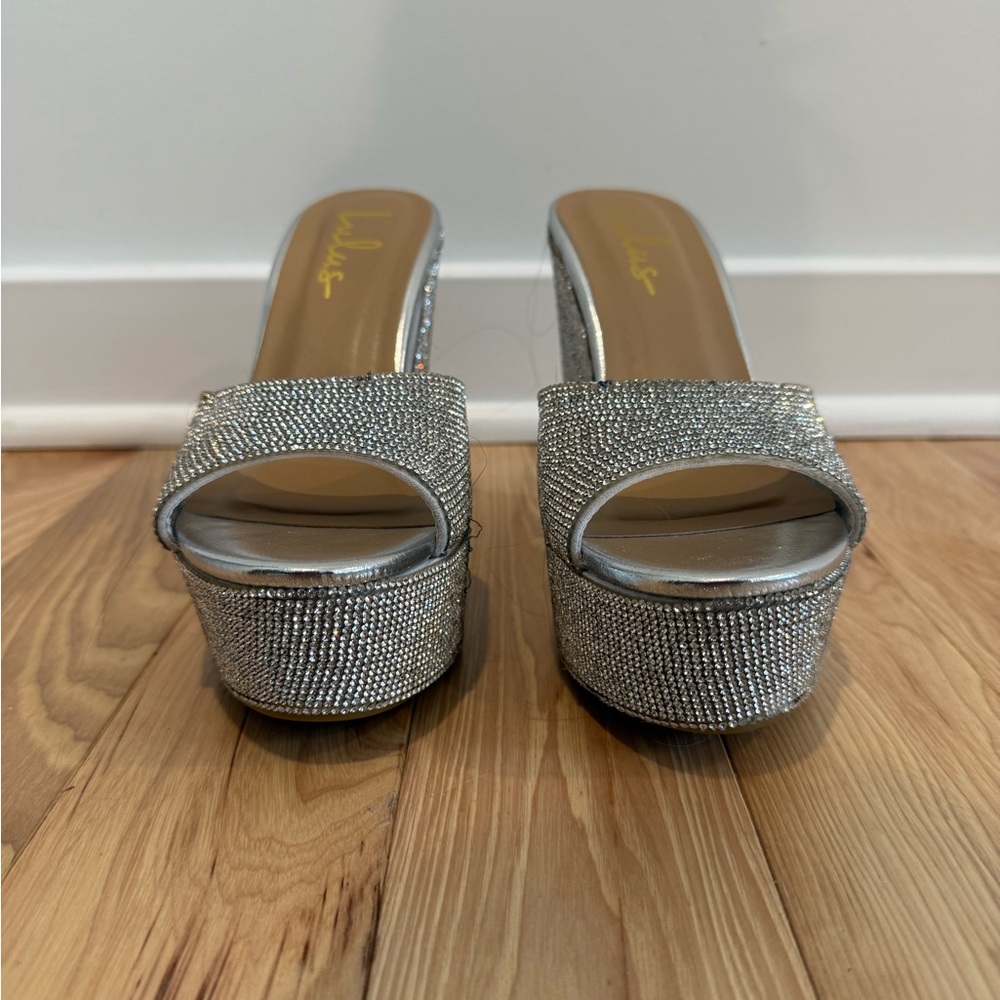 Lulus Silver Rhinestone Platform Heels Size 7 - image 1